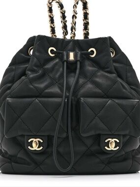 Chanel Black Quilted Leather Drawstring Bag